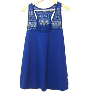 Ikonik Fancy Tank Top Women's Size 1X Royal Blue Lace Cut-Out Top Stretchy EUC